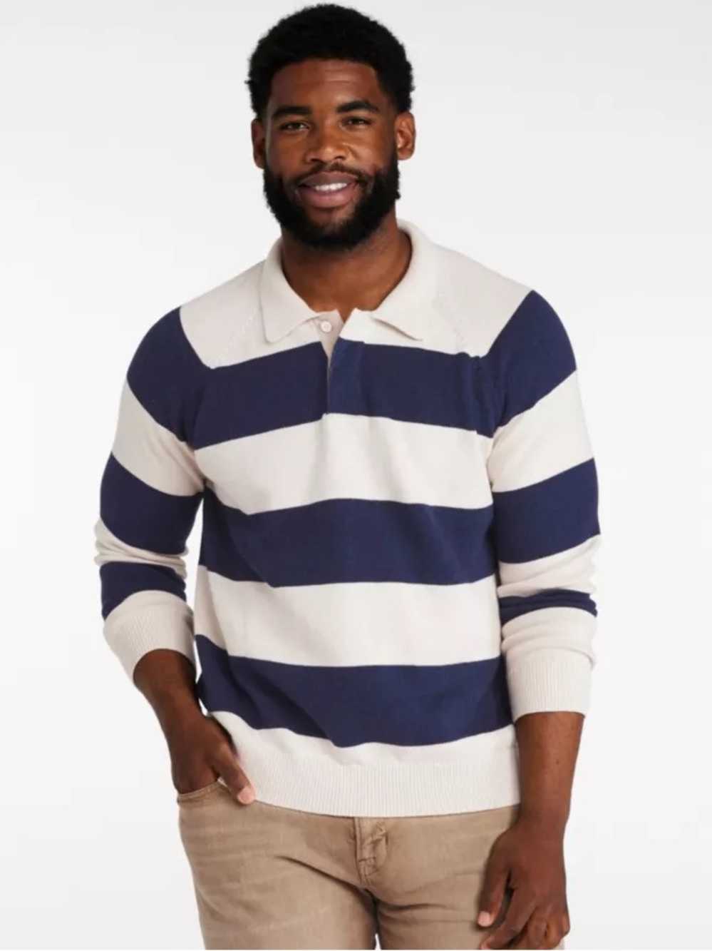 L.L. Bean Men’s Navy & White Striped Cotton Cashmere Rugby Sweater size XL